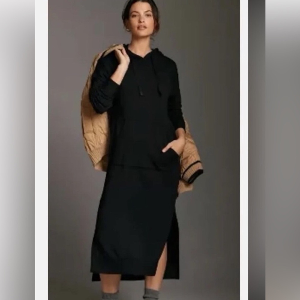 NWT Anthropologie Stateside Softest Fleece Hoodie Maxi Dress Black SZ XS - Picture 4 of 13